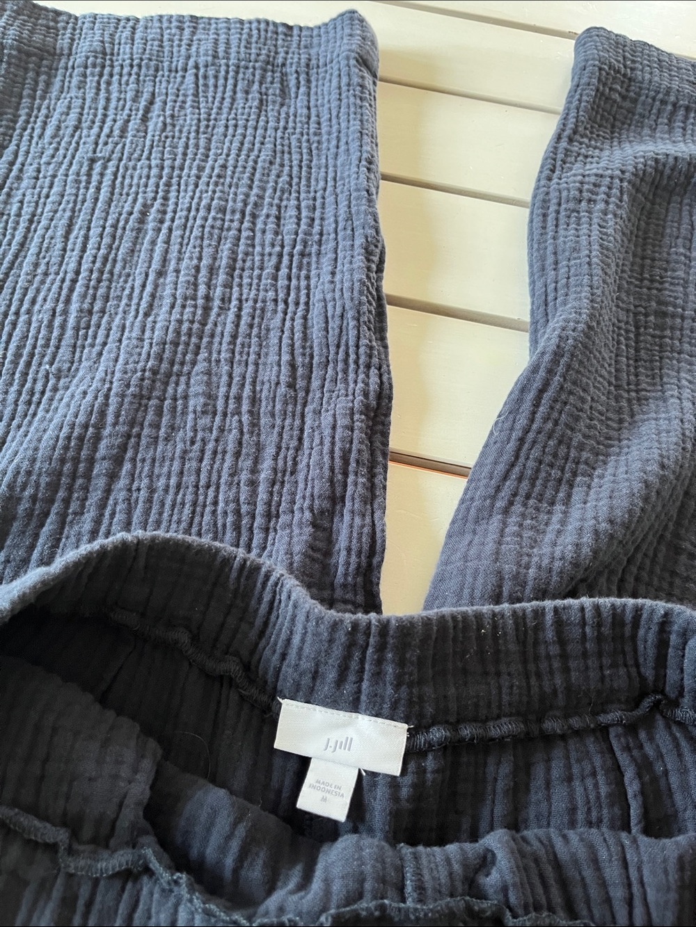 J Jill Wide Leg Pants Navy Sz Medium Elastic Waistband - Picture 4 of 8